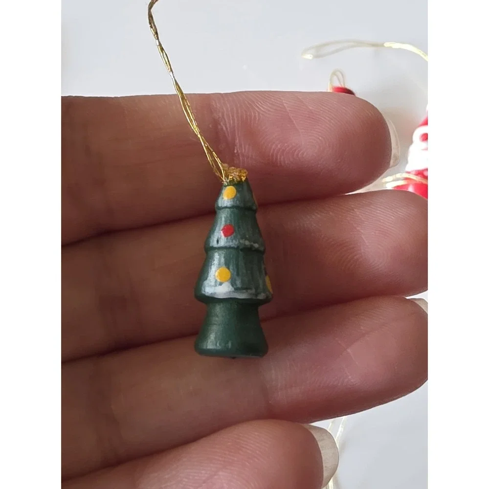 Vintage Lot Of 8 Mini Wooden Christmas Ornaments Wood Miniature Painted